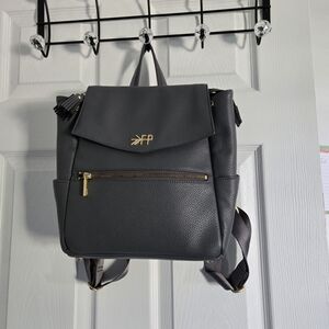 Freshly Picked Charcoal Gray Leather Diaper Backpack with Gold Hardware